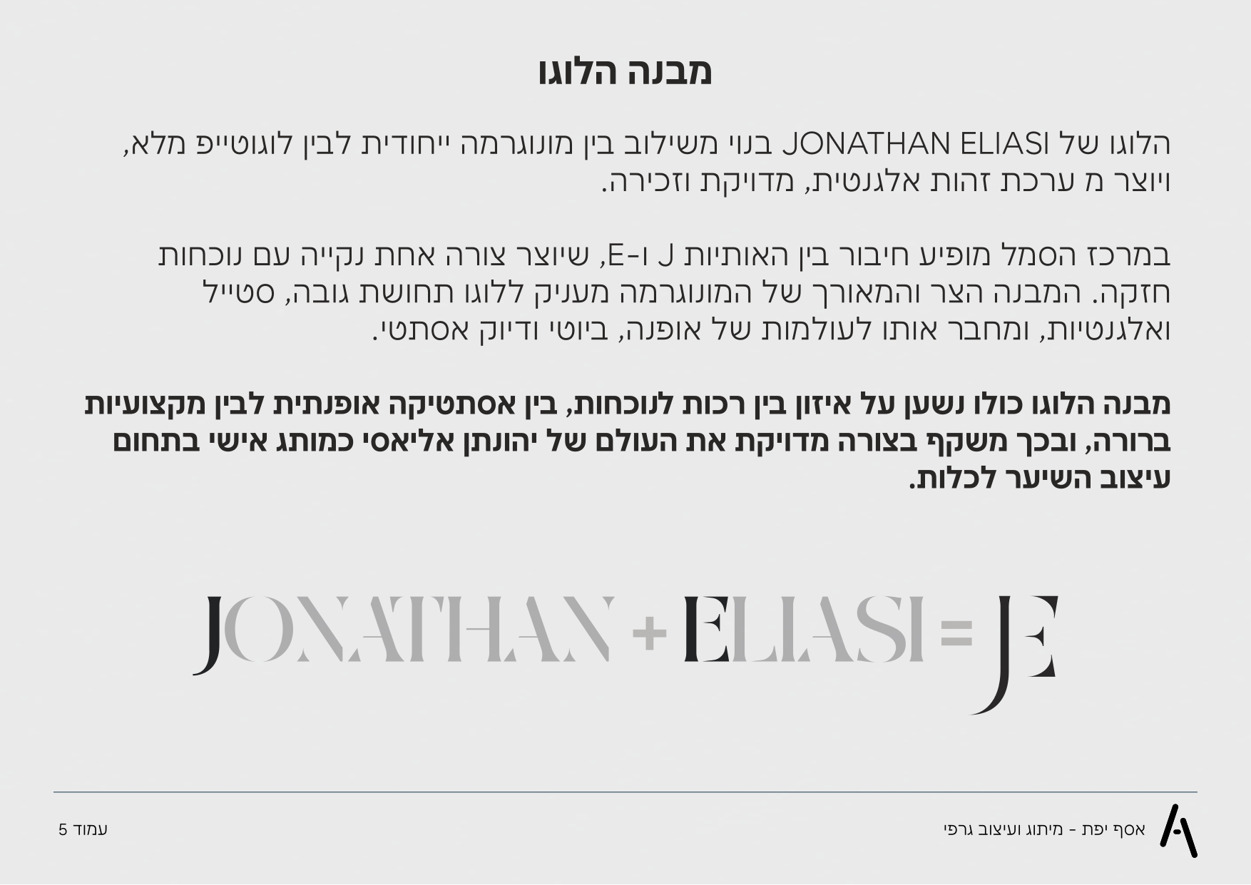 מבנה הלוגו מתוך ספר המותג: JONATHAN ועוד ELIASI שווה JE