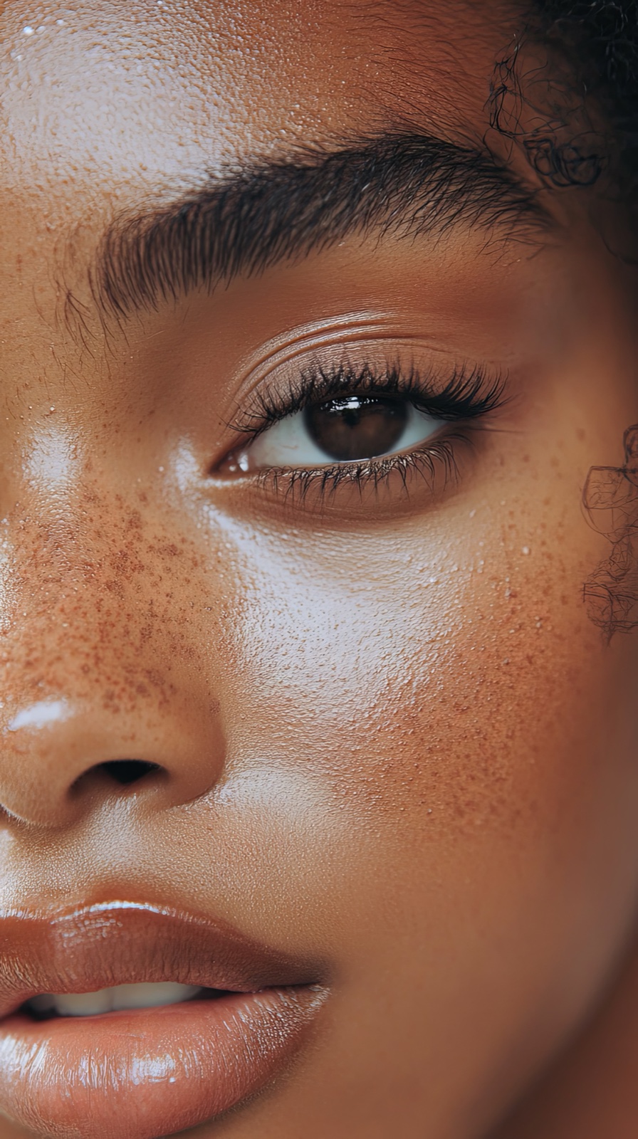 Close portrait with natural freckles and glow