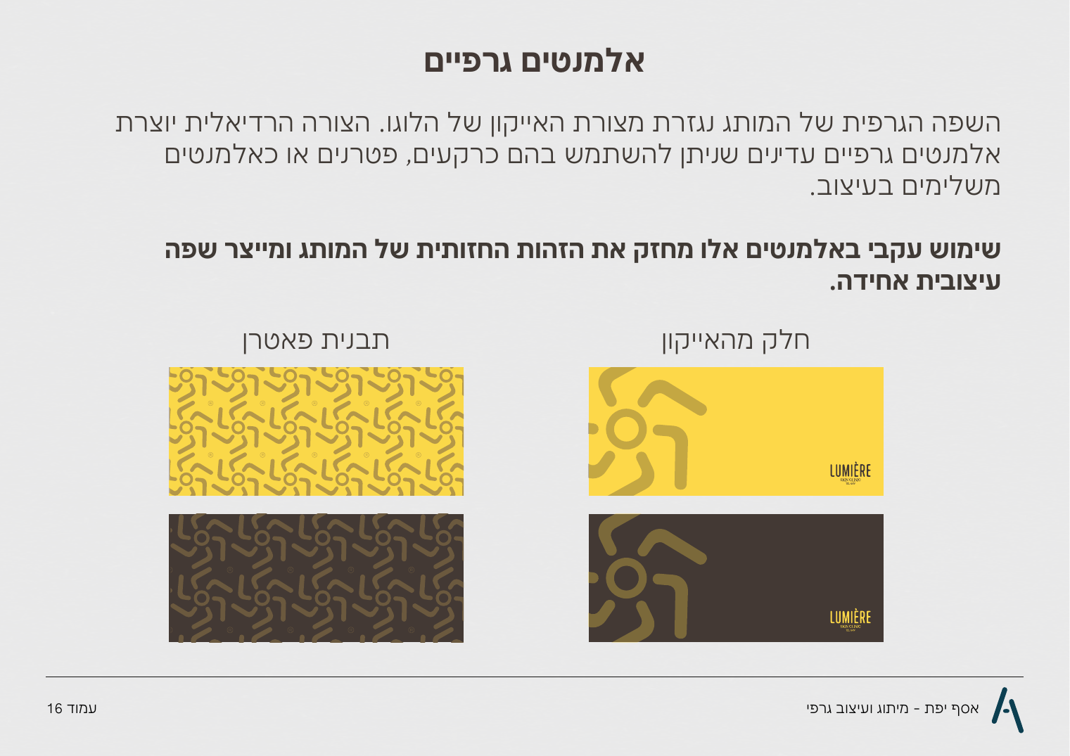 אלמנטים גרפיים מתוך ספר המותג
