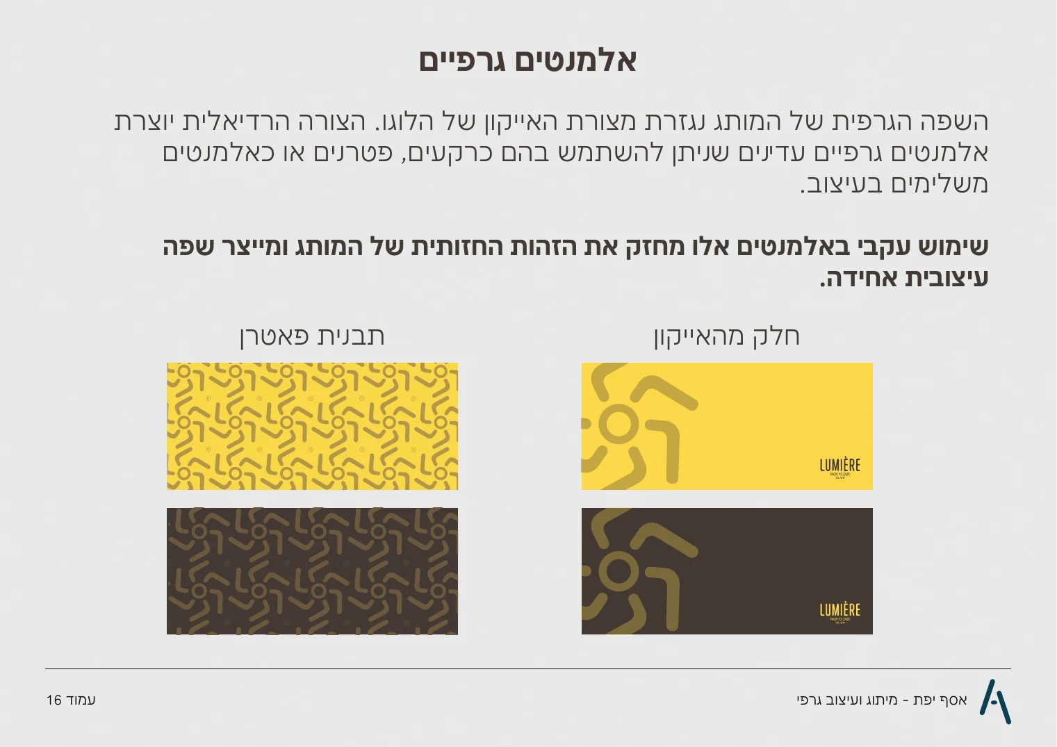 אלמנטים גרפיים מתוך ספר המותג